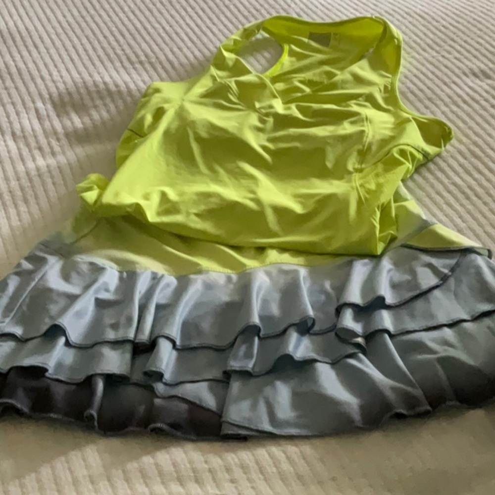 Lucky in Love Lime and Gray Ruffle Tennis Dress